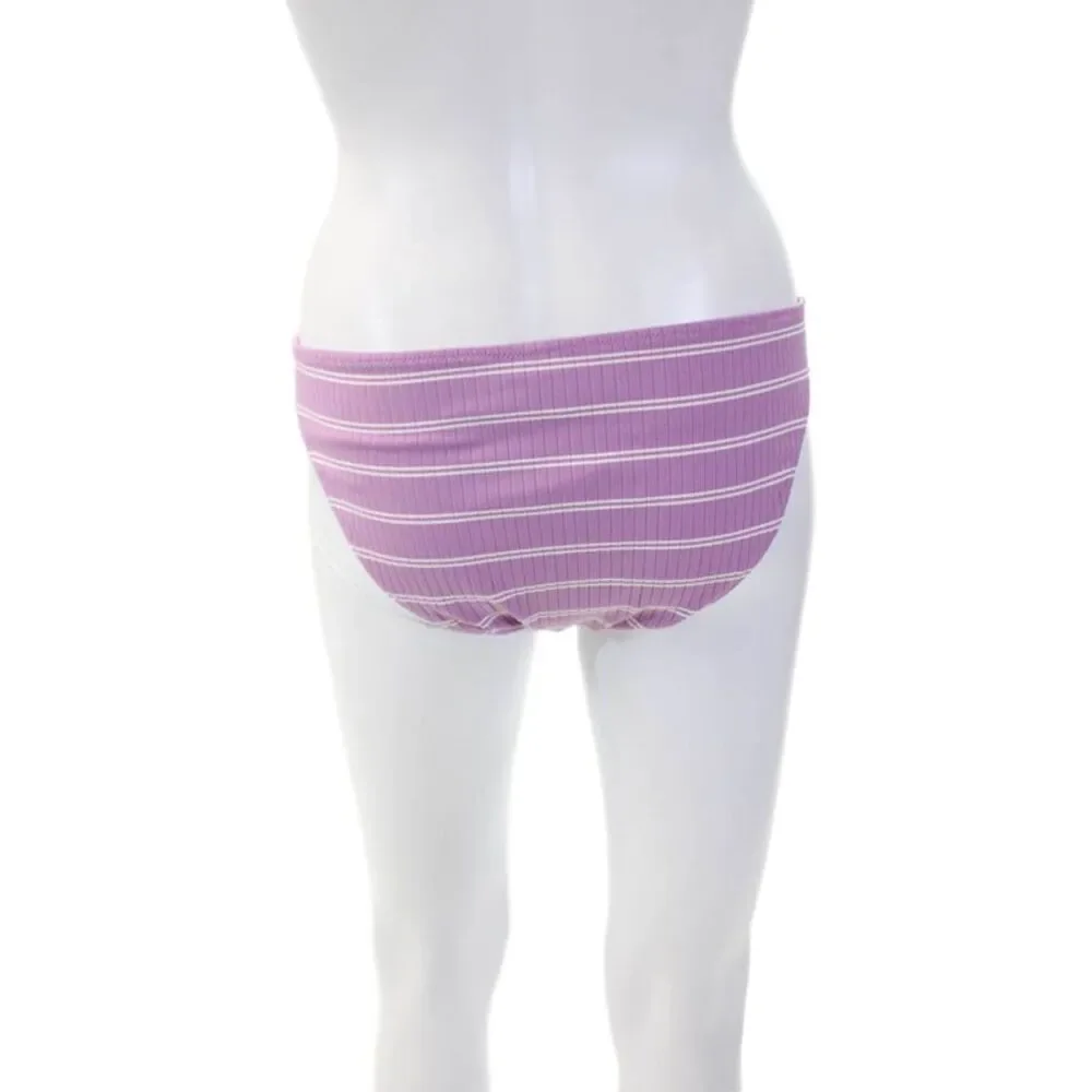 Madewell Womens Ribbed Striped Swimwear Bikini Bottoms Purple Size S